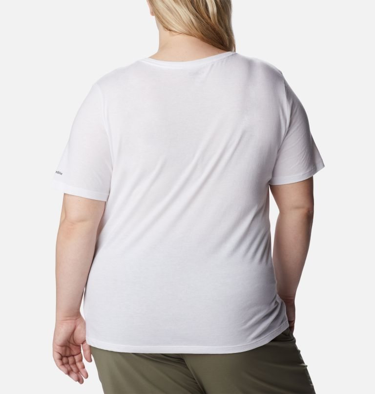 Women's Columbia Bluebird Day Relaxed V-Neck T Shirts White | Plus Size CA-X63AL